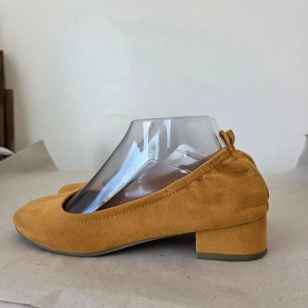 Brash Mustard Dandelion Yellow Faux Suede Shoes Low Block Heel Pull On 8 Boho